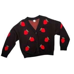 Cropped Retro 90's -Nikka K-Cozy Black Strawberry Print Cardigan- XL